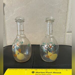 2 antique hand painted glass containers
